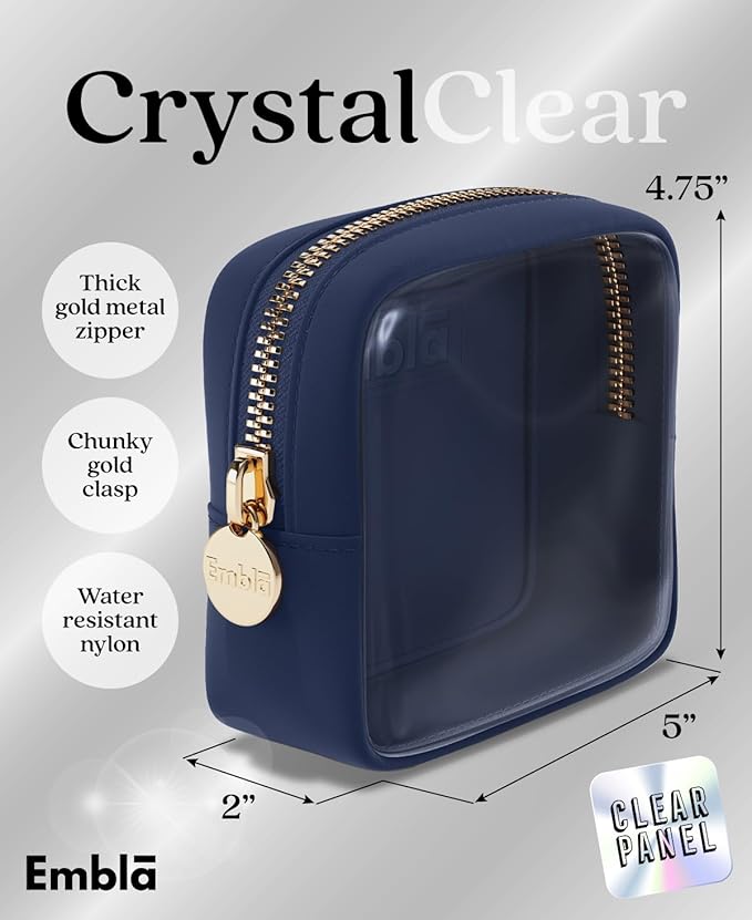 Embla Clear Small Makeup Bag for Purse Cute Mini Make Up Nylon Organizers Tiny Cosmetic Bags for Women Girls Little Toiletry Travel Pouches Zipper Skincare Pouch Organizer Navy Blue
