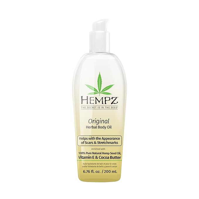 Hempz Original Floral Banana Hydrating Body Oil for Scars & Stretchmarks - Moisturizing Vitamin Rich Hempseed Formula for Restoring Damaged or Extremely Dry Skin, for Men or Women, 6.76 Oz