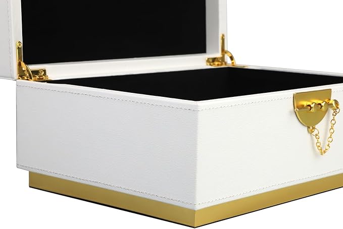 HofferRuffer Elegant Faux Leather Decorative Box, Storage Jewelry Box Organizer, Large Dresser Cosmetic Organizer Holder, Classic Jewelry Accessory Organizer, 11x8x4.8 inches (White)