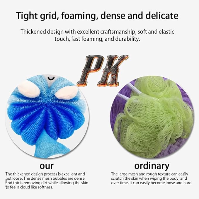 Bath Loofahs,Ttdesefu Kids Toddler Body Sponge Cute Cartoon Kids Loofah,Bath Sponge Shower Puff Soft Loofah Sponge Pouf Exfoliating Mesh Shower Ball (Animal，2 Pcs)
