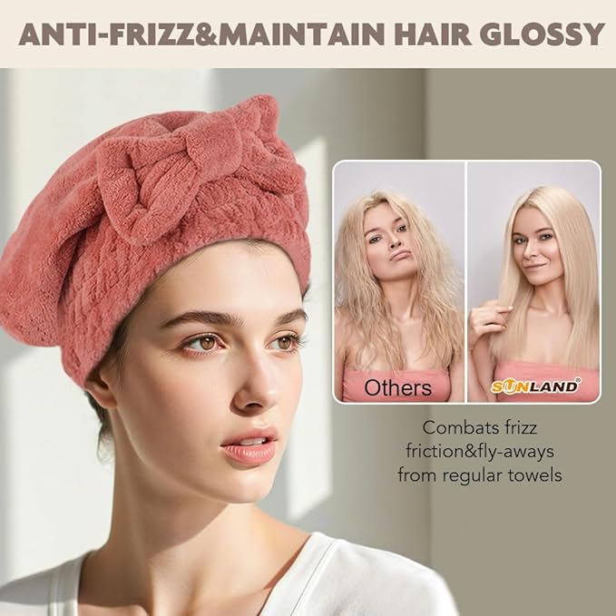 SUNLAND Large Microfiber Hair Drying Caps with Bow Knot Fast Drying Shower Cap Soft and Absorbent hairWrap Hair Turban Bath Caps for Curly Thick and Wet Hair 11 X 13.4 inch 2 Pack Red