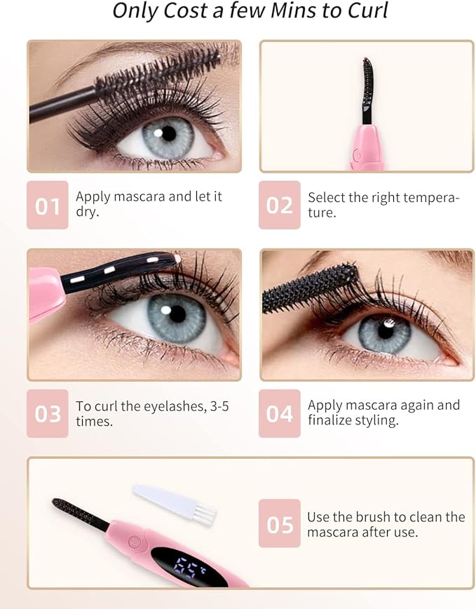 ZAPAL Heated Eyelash Curler, Heated lash Curler, Intelligent Power Off Electric Eyelash Curler Heated Quickly 24 Hs Lasting Natural Makeup (Pink, X6-132MM)