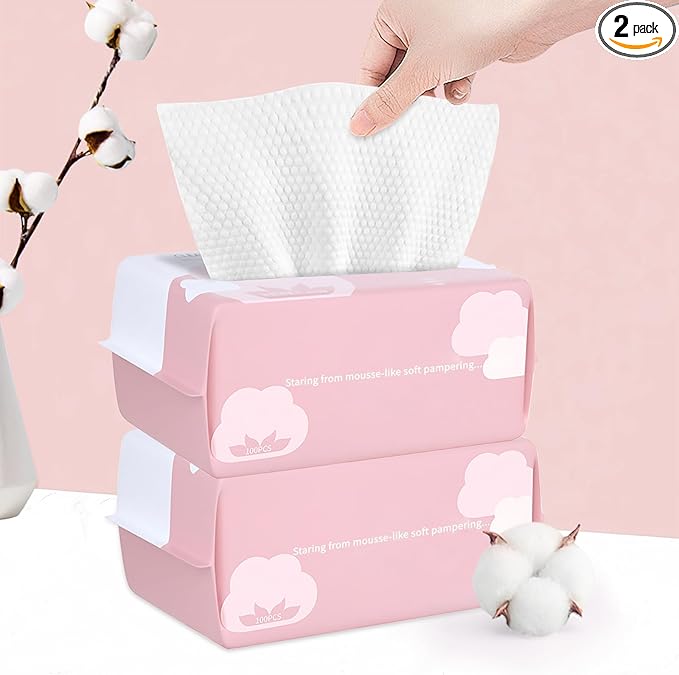 Disposable Face Towel Face Cloths for Washing Soft Cotton Dry Wipes Facial Cloths Towelettes for Washing and Drying, 200 Count Facial Tissue for Cleansing, Skincare and Makeup Remover