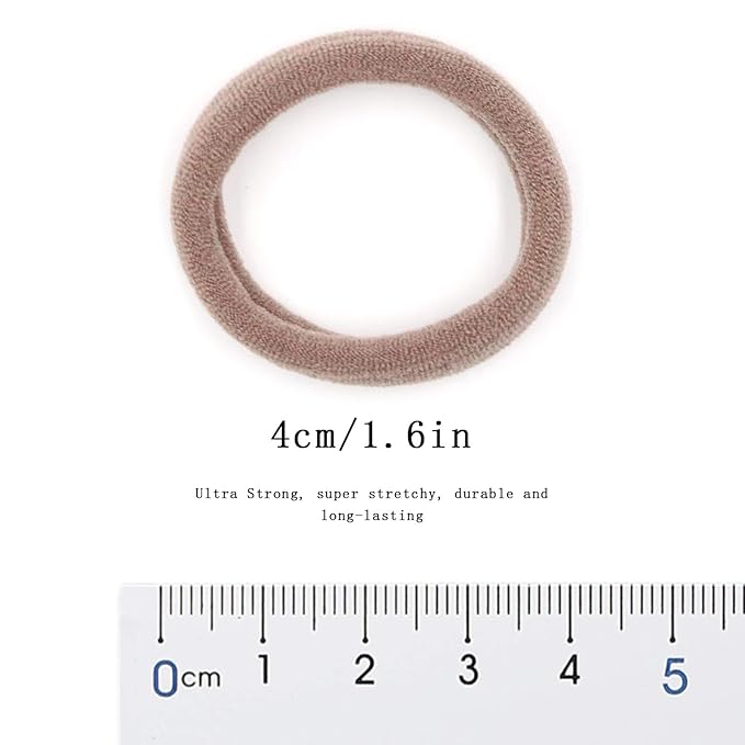HOYOLS Large Fabric Hair Ties Soft & Gentle Bands Ponytail Holder for Thick Heavy Curly Hair, No Slip No Damage Seamless Scrunchies Headbands 100 Pcs (Caramel)