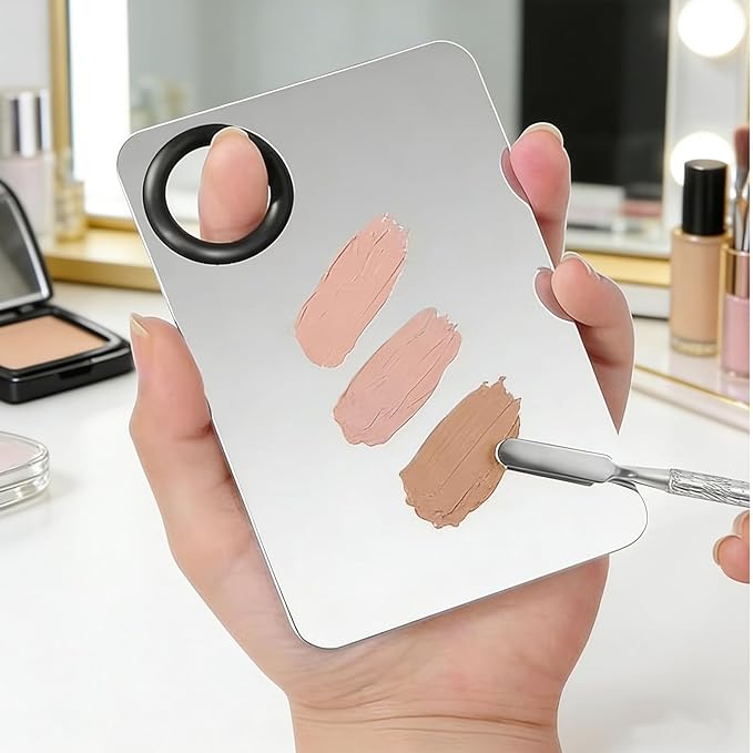 Professional Stainless Steel Makeup Palette with Spatula Tool, Cosmetic Mixing Palette for Nail Art Eye Shadow Pigment Blending