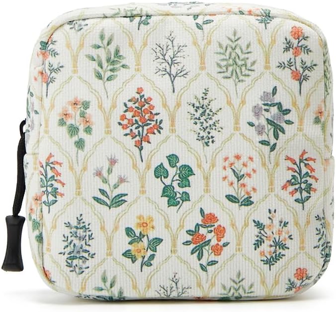 Small Makeup Bag for Purse,Mini Cosmetics Bag cute Zipper corduroy Cosmetic Pouch Storage Pouch Travel Toiletry Organizer for Women Girls(Multi-Plants)