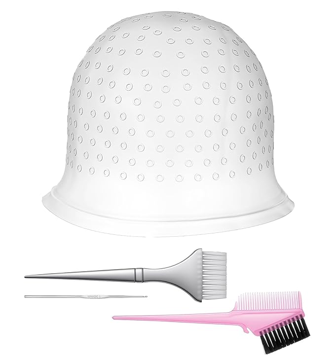 Frosting Caps for Highlighting Hair, Highlight Caps for Hair Pre-Punched with Holes Silicone, Reusable Highlighting Cap with Hook for Salon & Home Hairs Coloring, Women & Men