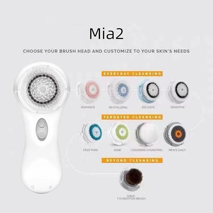 Clarisonic Mia 2 Facial Cleansing System, 2 Speed Settings, Sensitive Brush Head (White)