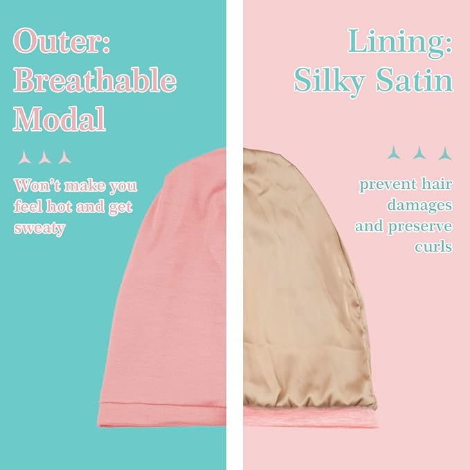 2 Pcs Adjustable Silk Hair Bonnet for Sleeping, Satin Lined Sleep Cap for Women and Men, Silk Hair Wrap Slouch Beanie.