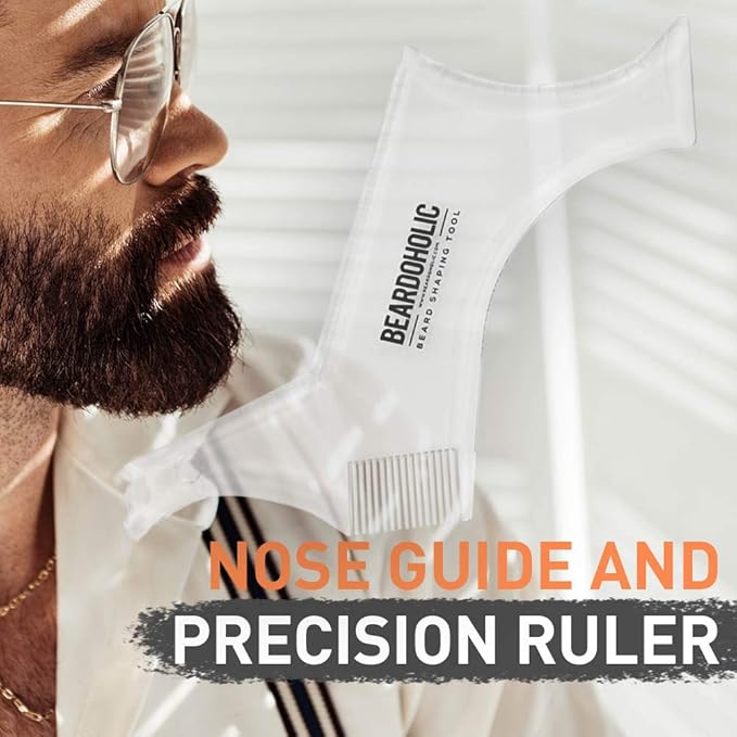 Beardoholic Beard Shaping Tool – 9-in-1 Completely Transparent Design – Achieve Perfectly Precise Lines and Any Beard Shape – Lineup Pencil, Built-In Comb and Trimming Scissors for Maximum Accuracy