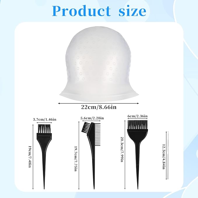 SHENLIU Punched Silicone Highlight Hair Cap with Needle Brushes Set,Reusable Highlighting Poked Hole Hooks for Salon Color Hairdressing Dyeing Staining Tools for Women Men(Blue)