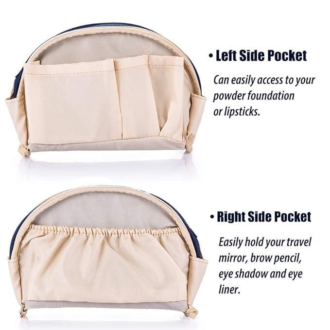 Hekyip Half Moon Cosmetic Bag, Travel Makeup Pouch, Portable Waterproof Cosmetic Pouch for Ladies Women, Small (NAVY BLUE)