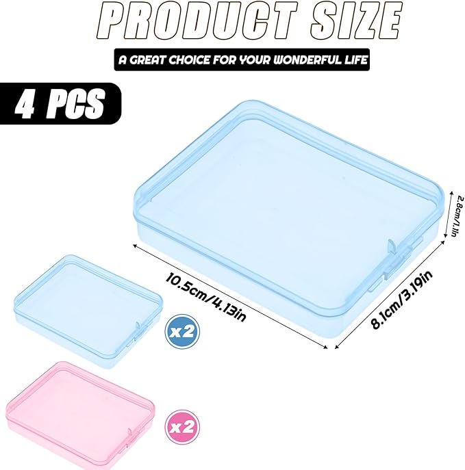 4 Pcs Portable Travel Cotton Pad Holder, Swab Dispenser, Qtip Case, Cosmetic Sponge Storage Box, Pink & Blue
