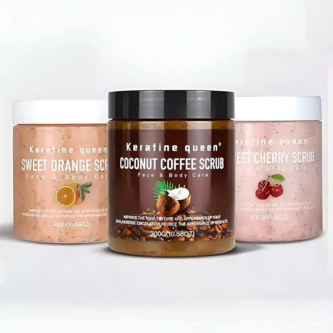 Keratine Queen Face & Body Scrub, Coconut Coffee (10.58 oz) – Exfoliating & Moisturizing Blend with Premium Coffee Grounds and Coconut Oil for Smooth, Radiant Skin