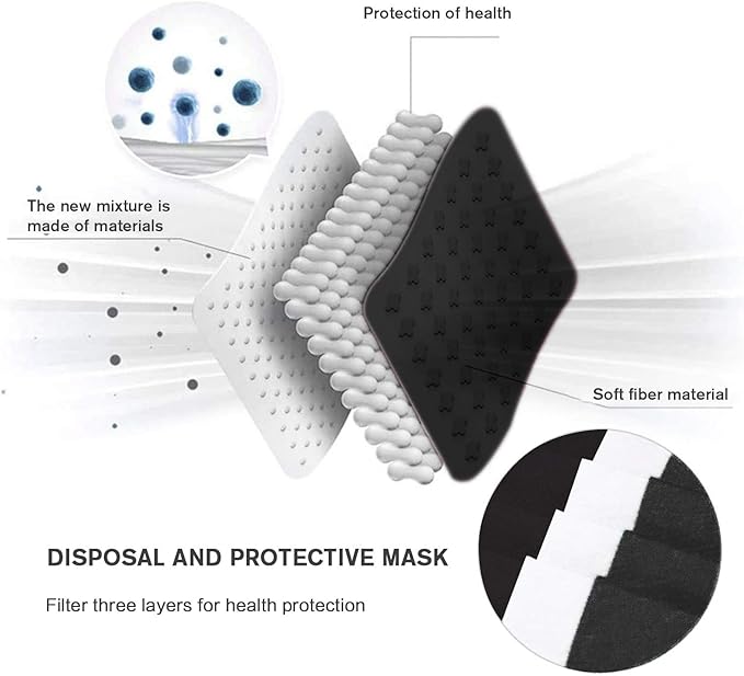 Hyegiir 3 Ply 100 Pack Disposable Face Masks Individually Wrapped For Daily Protection (Black)