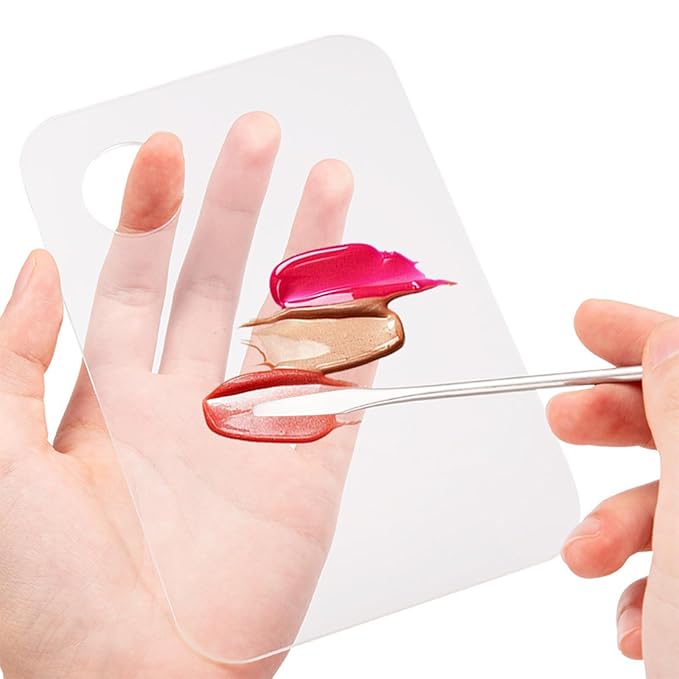 2 Pcs Acrylic Makeup Palette Makeup Mixing Tray with Makeup Spatula for Beauty Salon Color Cream Liquid Foundation Mixing Palette (Rectangular)