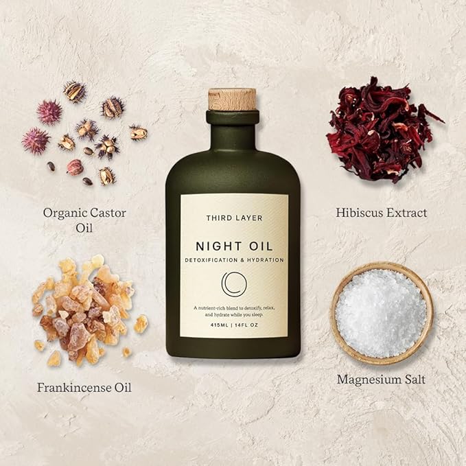 Castor Oil Body Oil – 100% Organic, Cold-Pressed, Hexane-Free with Magnesium & Frankincense for Skin Hydration & Evening Self-Care, Night Oil (14 fl oz)