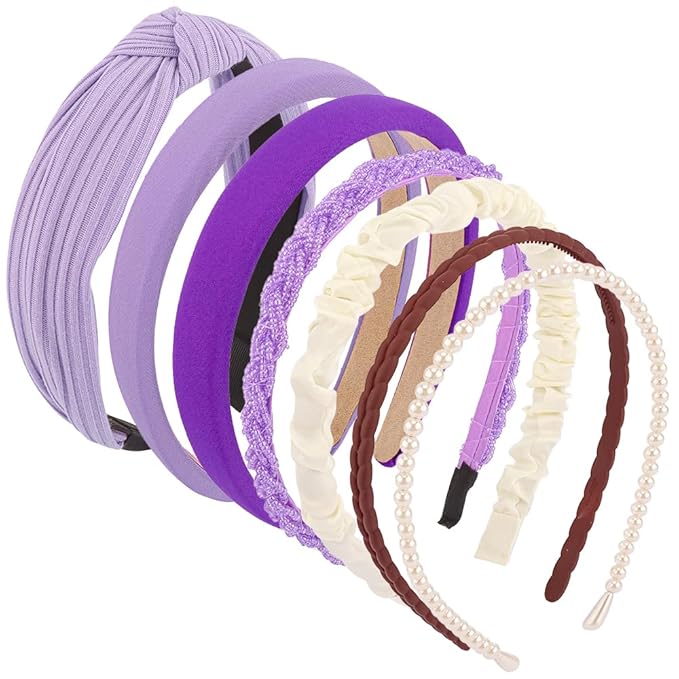 AHONEY 7 Pack Purple Headbands for Girls Women Headbands Non Slip Hairbands Lavender Hair Accessories Multi-style Rapunzel Headband Pack Diademas Para Mujer