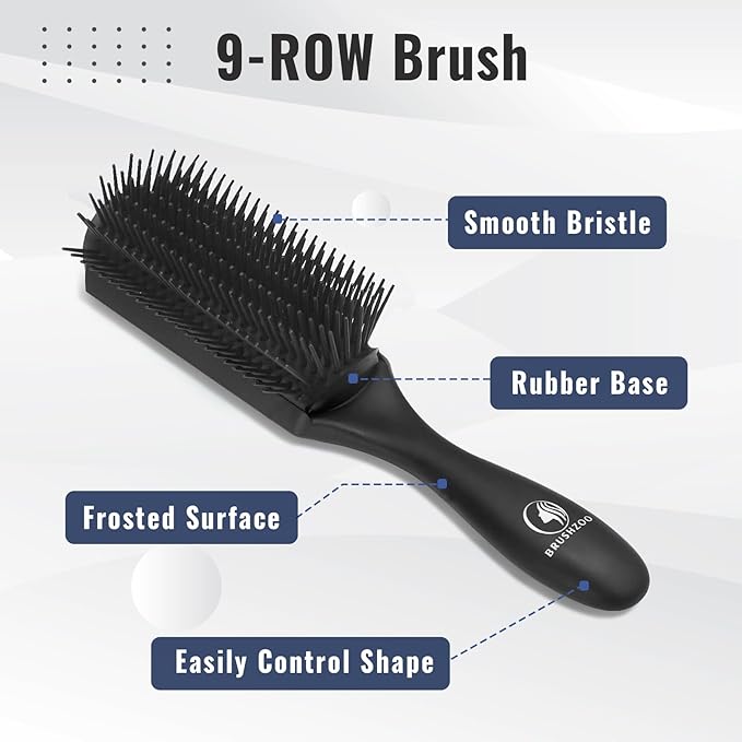 BRUSHZOO Hair Brush Set for Women, Men, and Kids - Detangling Brushes for Curly and Natural 3/4abc Hair, Wide Tooth Comb, Detangler Brush, and Hair Spray Bottle