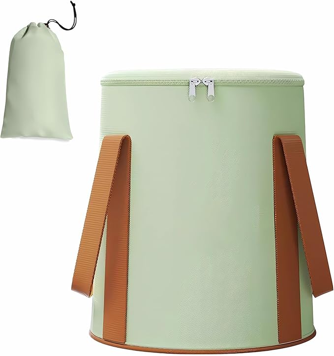 25L Collapsible Bucket Foot Bath Basin， Multifunctional Portable Foot Bath Tub Bag with Handles,Travel Outdoor Camping Portable Foot Soaking Spa Bucket (Green)