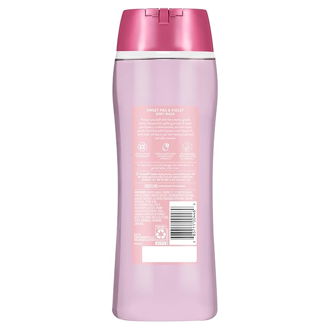 Suave Moisturizing Body Wash, with Sweet Pea Violet and Vitamin E Extract, No Parabens, No Phtahaltes, 18 Oz Pack of 6