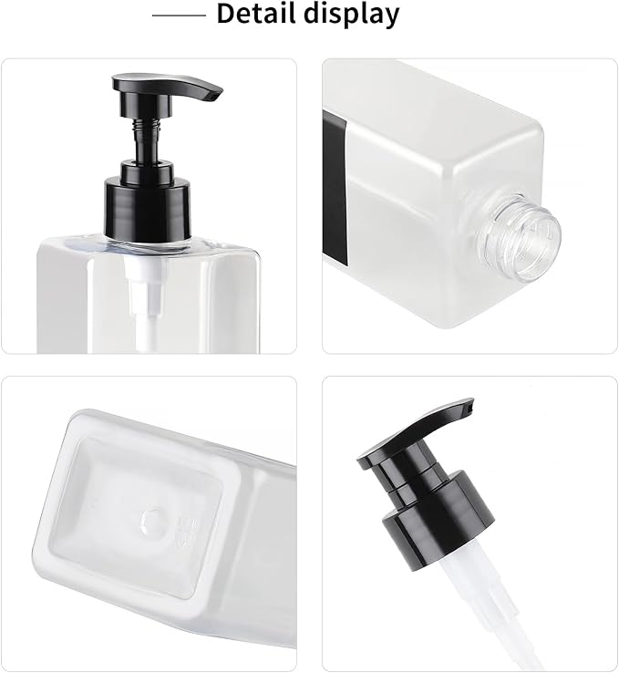 Shampoo and Conditioner Dispenser - Shower Soap Dispenser -16.9 Fluid Ounce Set, 3 Plastic Bottles and Black Pump - Shower Soap Dispenser, Suitable for Bathroom Refillable Dispenser