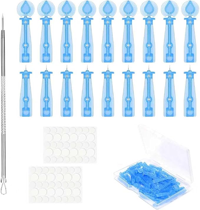 Sterile Needles for Pimples,50pcs Disposable Blackhead and Blemish Remover Tools and 72 Dots Pimple Stickers, for Acne, Whitehead, Comedone