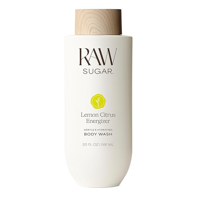 RAW SUGAR Lemon Citrus Energizer Gentle & Hydrating Body Wash, 20 Fl Oz (Pack of 1), Moisturizing & Energizing Bath & Shower Gel, Vegan, Formulated without SLS/SLES & Parabens
