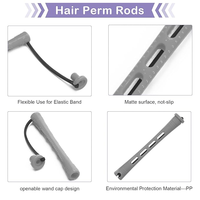 Coolrunner 60PCS Hair Perm Rods Set, Plastic Curler Perm Rods with Steel Pintail Comb, DIY Hair Curler Styling Tools for Hairdressing Hair (0.9cm, Blue, Gray)