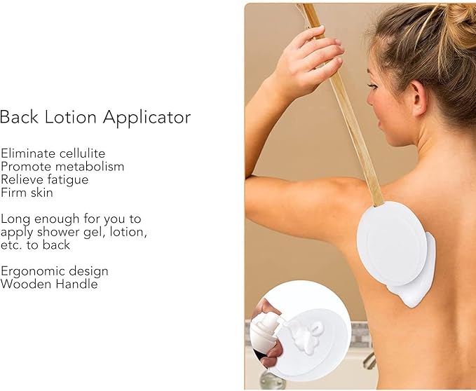 Back Lotion Applicator with 6pcs Replacement Head, Handle, Soft and Skin Friendly for Effective Cleaning, Self Application of Cream, Sunscreen, and More