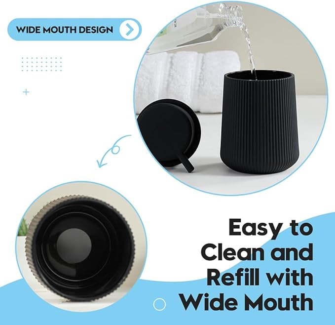 Striped Foaming Hand Soap Dispenser with Leak-Proof Pump for Bathroom and Kitchen Countertop 11oz Black