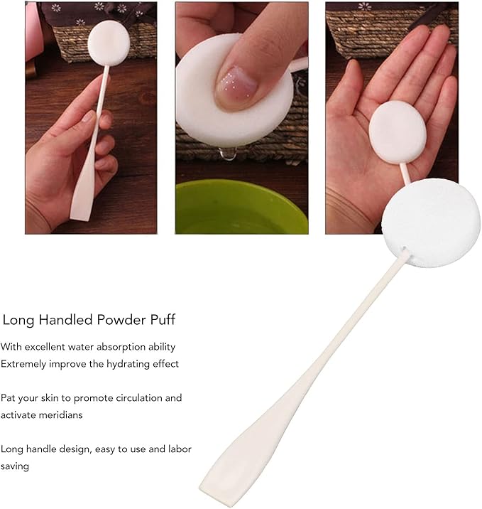 Bediffer 5 Piece Set of Soft Powder Puffs, Long Handled Lotion Applicator with Incredible Water Absorption, Ideal for Home Use, White