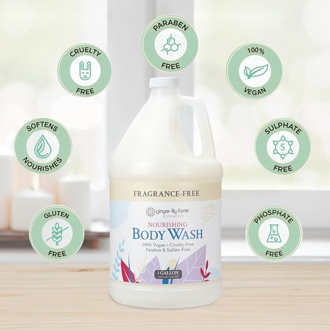 Ginger Lily Farms Botanicals Nourishing Body Wash, 100% Vegan & Cruelty-Free, Fragrance Free, 1 Gallon Refill (Pack of 4)
