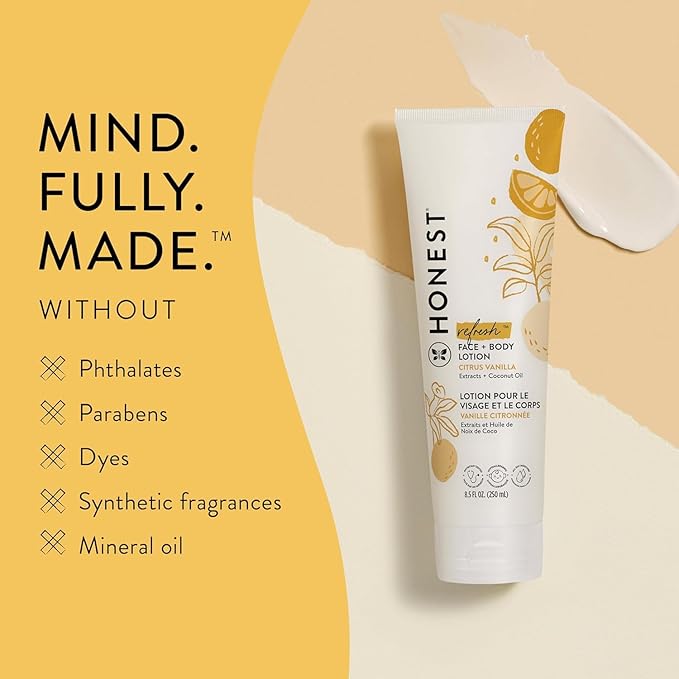 The Honest Company Hydrating Face and Body Lotion,Fast Absorbing,Naturally Derived Hypoallergenic,Citrus Vanilla Refresh,8.5 fl oz,(Pack of 2)