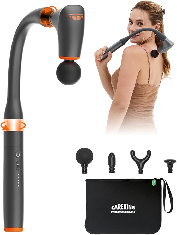 Convertible Massage Gun Deep Tissue for Back Neck Muscle Pain Relief - Electric Handheld Percussion Shoulder Massager Tool with Detachable Long Handle Portable Case，FSA-HSA Eligible