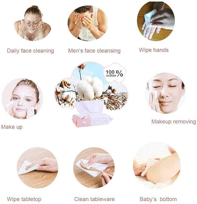 Extra Thick Cotton Tissue Careboree Face Drying Towel for Men Women Kids Disposable Dry Wipes Unscented Makeup Removing (3 pack)