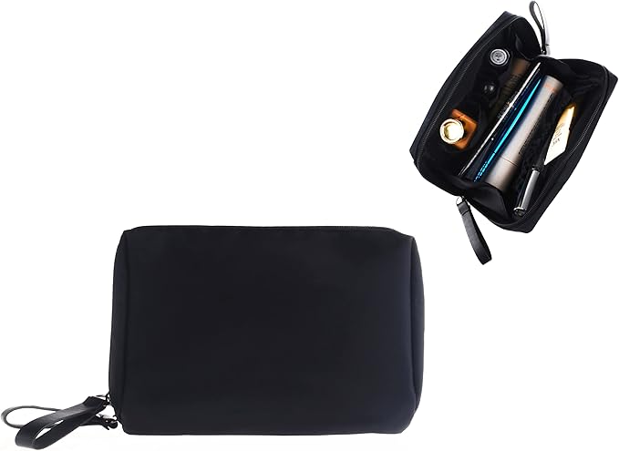 Small Makeup Bag for Purse Portable Waterproof Cosmetic Bag Travel Makeup Pouch for Women (All black, Square)