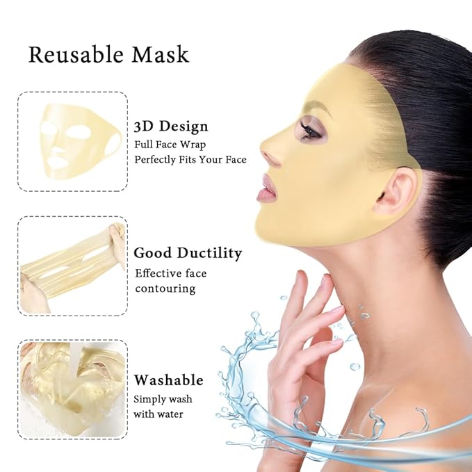 Face Ice Pack and 2 Packs Silicone Face Mask Cover, Full Facial Frozen Masks Hot Cold Face Compress Reusable Skin Care Gift for Women Puffiness Swelling Relief Beauty Spa Essentials