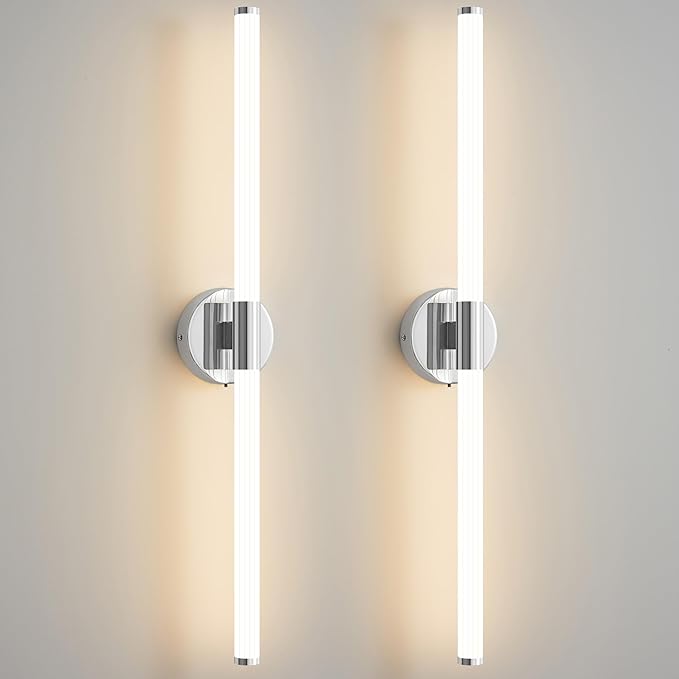 Bathroom Wall Sconces Set of 2 Hardwired Dimmable 5CCT LED Bathroom Light Fixtures Over Mirror 360° Full Lighting 31" Long Vanity Light Bar Modern Chrome Wall Sconce for Bedroom Living Room