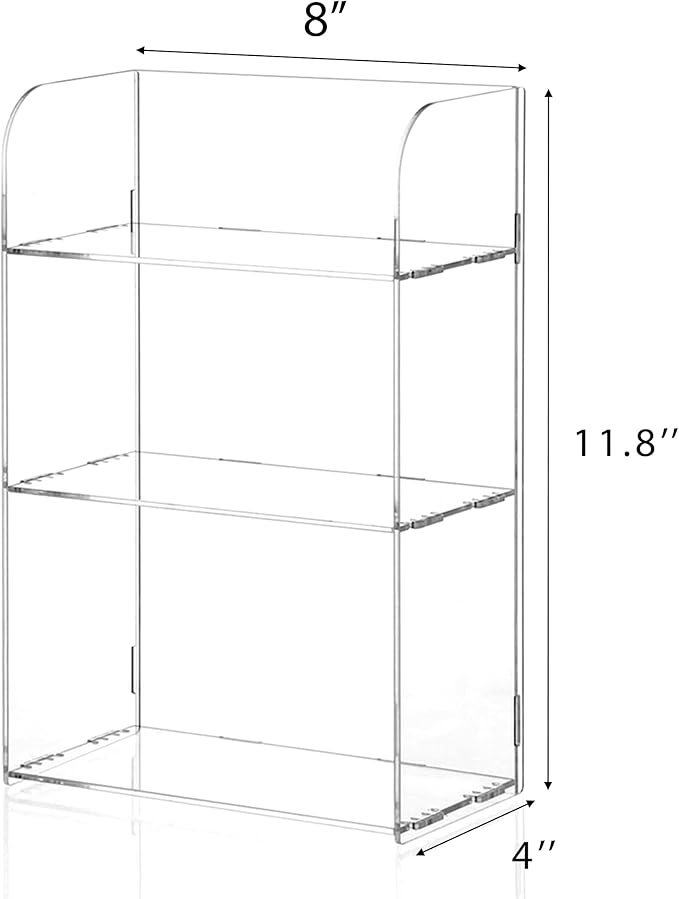 Jusalpha 3 Tier Clear Acrylic Bathroom Organizer Shelf for Cosmetic Perfume Makeup Toy Spices Standing Tabletop Vanity Tray Shelf Multifunctional Sturdy Display Showcase (8''x 4''x 12'')…