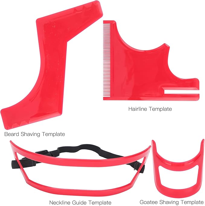 4 Pcs Red Beard Shaping Tool Kit, Plastic Beard Template Set Barber Supplies Set for Men Hairline Neckline & Beard Grooming Styling Beard Trimming Tools