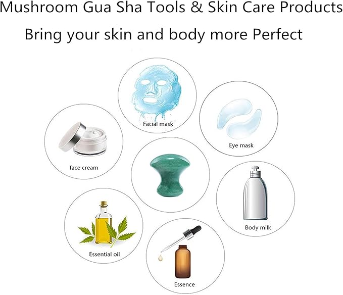 2pieces Natural Stone Gua Sha Scraping Massage Tool, Mushroom Shape Guasha Board for Face Neck Beauty Spa Relaxing Massage Stone (Green Aventurine)
