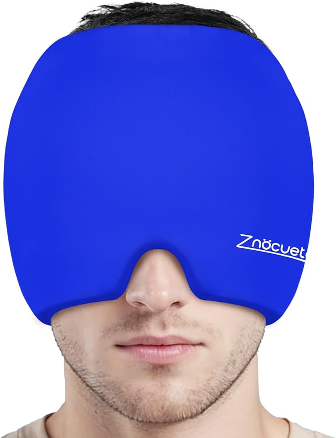ZNÖCUETÖD Migraine Headache Relief Cap Hat Full Head ice Pack Wrap Cooling Gel Ice Beanie Cold Cap Hot/Cold Compress Therapy for Sinus, Stress, Tension, Hangover Headache Pain Relief Gift Men Women
