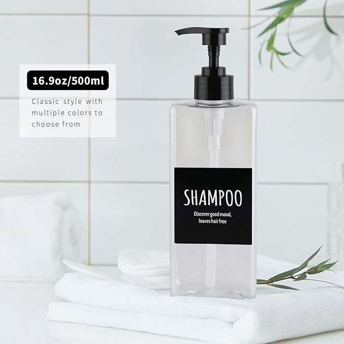Shampoo and Conditioner Dispenser - Shower Soap Dispenser -16.9 Fluid Ounce Set, 3 Plastic Bottles and Black Pump - Shower Soap Dispenser, Suitable for Bathroom Refillable Dispenser