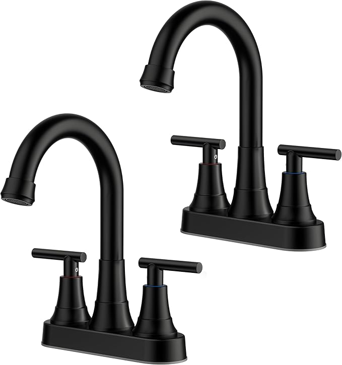FORIOUS Matte Black Bathroom Faucets, 4 Inch Centerset Bathroom Sink Faucet 2 or 3 Hole with Pop up Drain and cUPC Hose, Two Handles Control, 360° spout for Restroom,Vanity, RV, 2 Pack