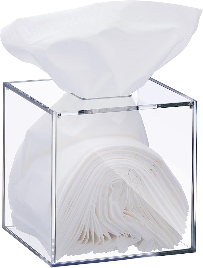 Clear Acrylic Square Facial Tissue Box Holder, Modern Tissue Dispenser, Decorative Tissue Holder for Bathroom Décor, Perfect Tissue Box Holder to Insert Original Tissue Box or Without The Box