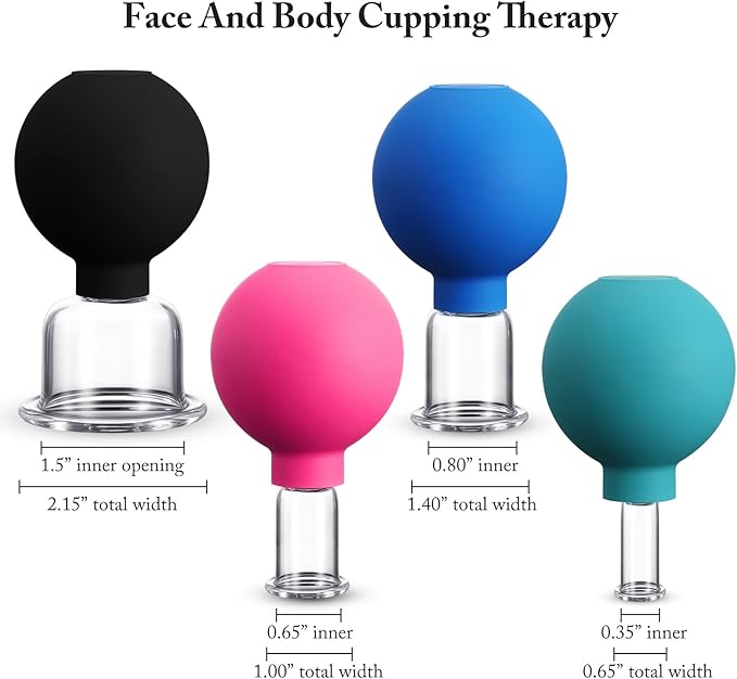 BBTO 4 Pieces Glass Cupping Set Glass Silicone Cupping Cups Massage Vacuum Suction Cups for Body Face Leg Arm Back Shoulder Muscle and Joint Pain(Multicolor)