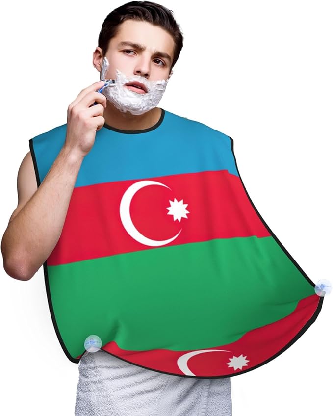 Flag Of Azerbaijan Print Beard Bib Apron For Men, Beard Hair Catcher For Men Shaving Trimming,Beard Cape Cloth