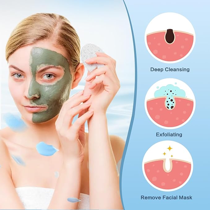 60-Count Compressed Facial Sponges Natural Cellulose - Reusable Professional Face Sponge for Cleansing, Exfoliating & Makeup Removal, Gentle Spa Skincare Tools for Travel Home Bath (White)
