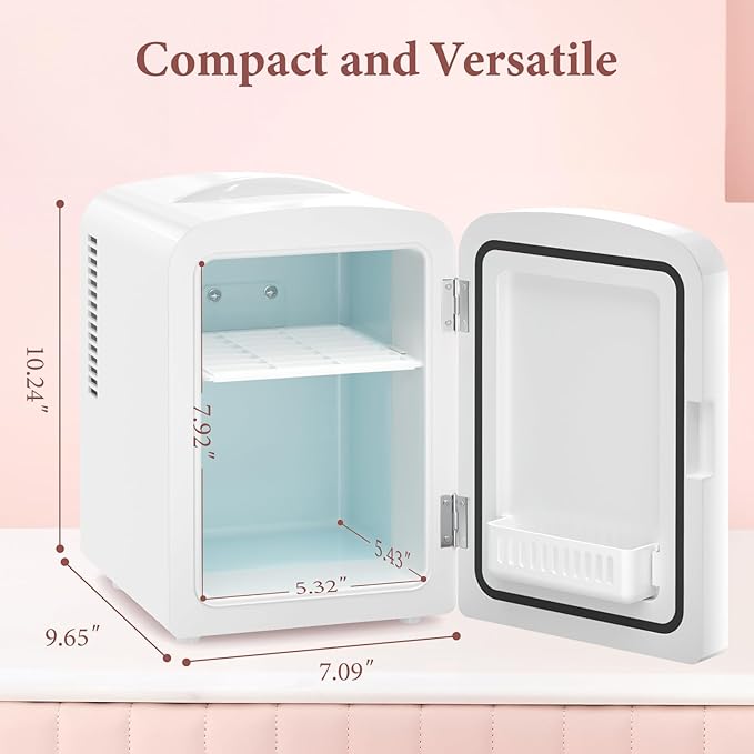 Xbeauty Mini Fridge, 4L Portable Small Refrigerator for Skincare, Cosmetics, Food & Drinks, Cooling&Heating, Compact Refrigerator for Bedroom, Dorm, Car, Office, White